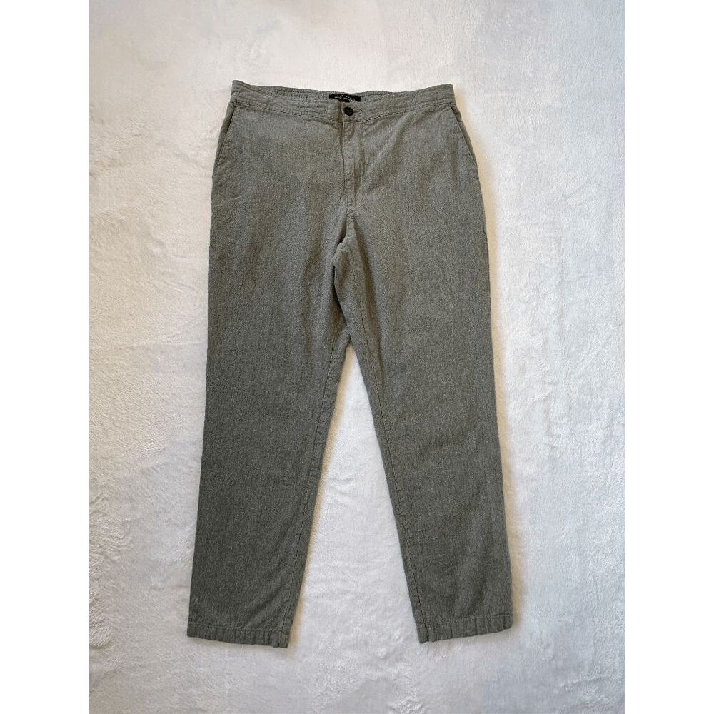 Marc Anthony Linen/Cotton Blend Pants, Size 33 X 30 Gray, Button Drawstring